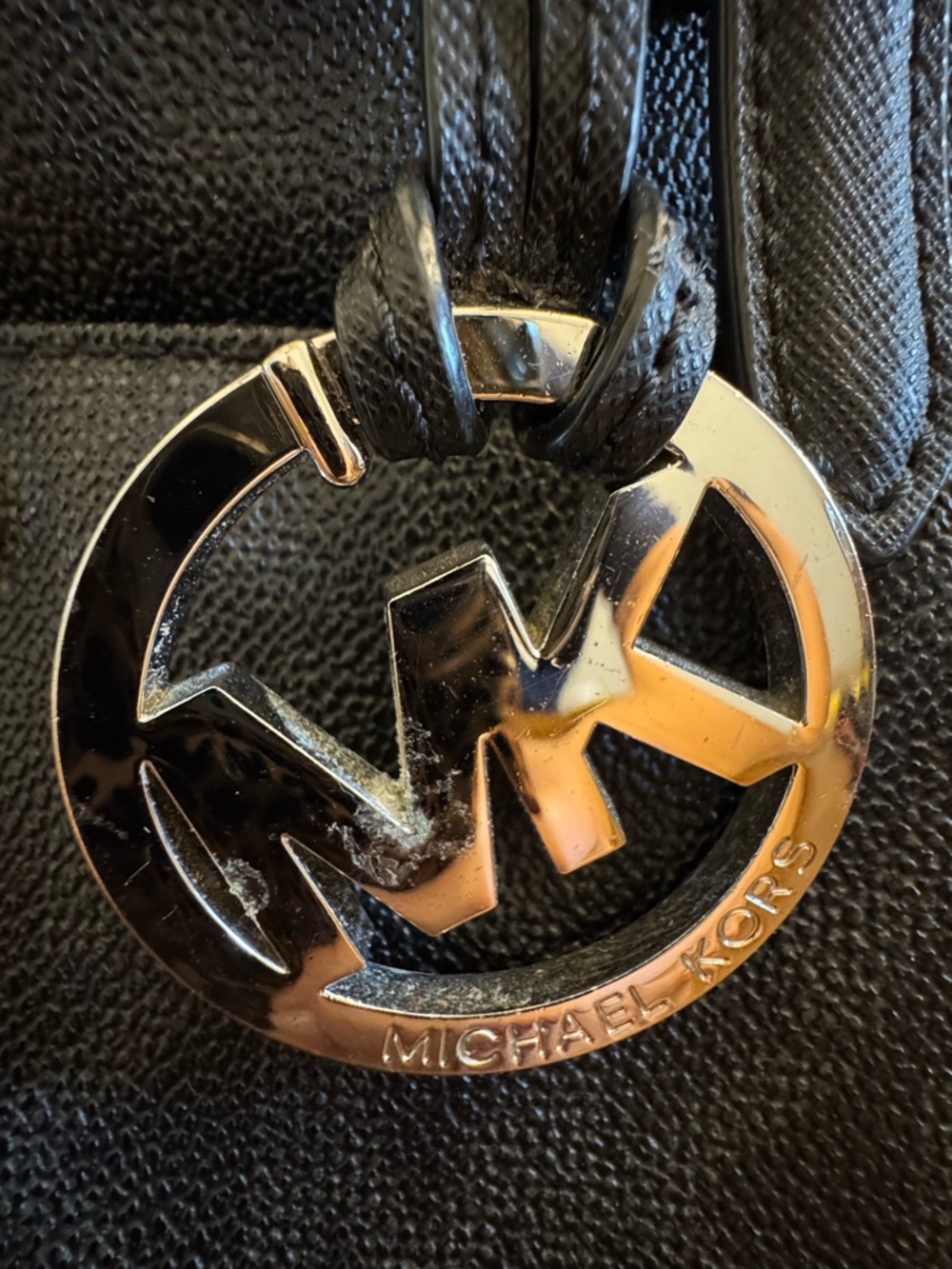 Michael Kors Black MK Logo Tote with Silver Charm - Picture 4 of 5